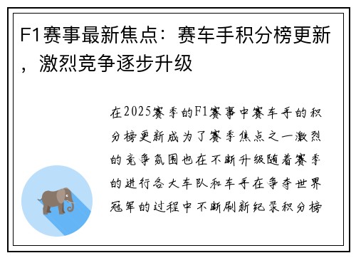 F1赛事最新焦点：赛车手积分榜更新，激烈竞争逐步升级